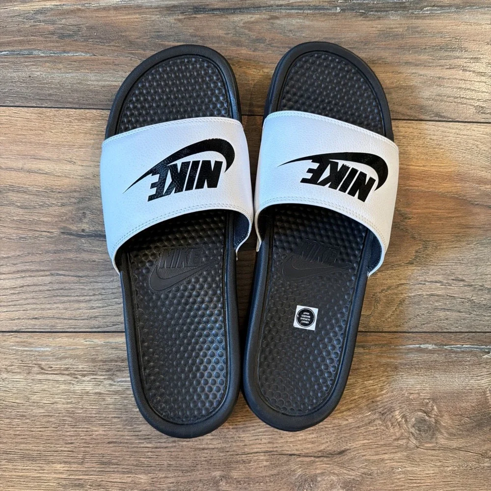 New Nike Benassi JDI White/Black Men's Slides Sandals - Size 13
